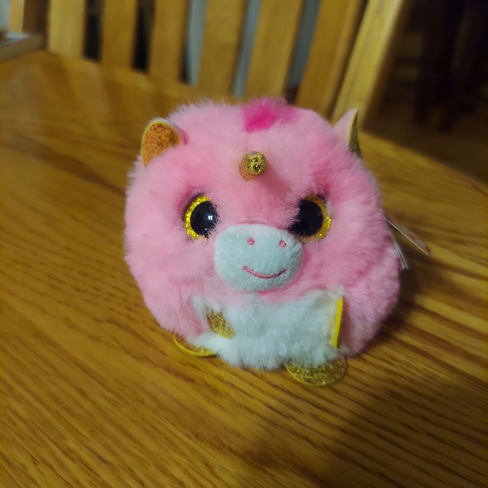 Ty Pink and White Unicorn Plush with Gold Accents